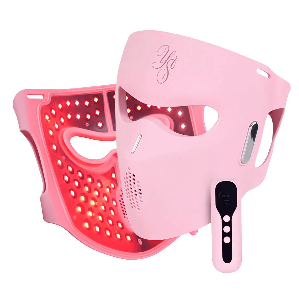 The 4D LED Light Therapy Mask in rose medical-grade silicone, shown alone on a neutral field
